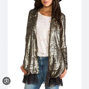 Free People Tarnished Sequin Stardust Gold Jacket
